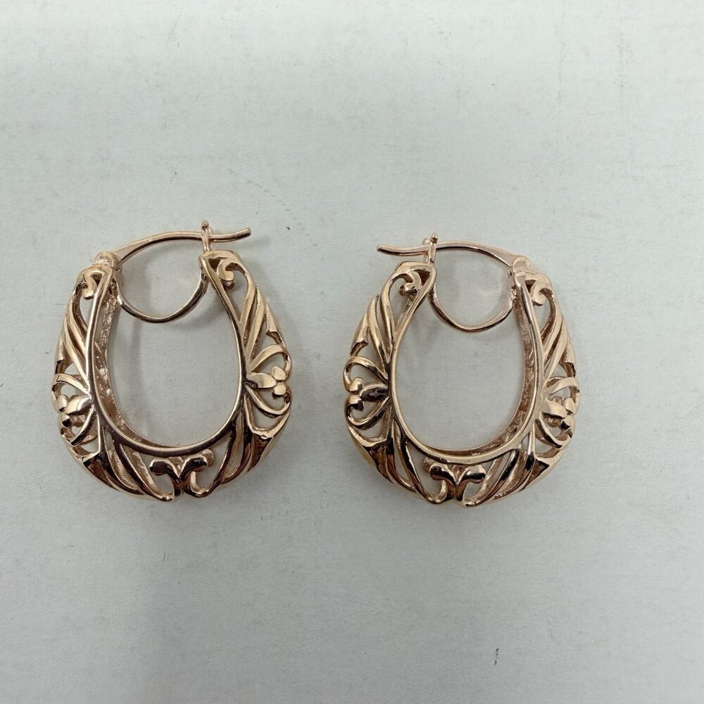 Shop LC 14K RG Over 925‎ Sterling Silver Openwork Heart Hoop Earrings 5446